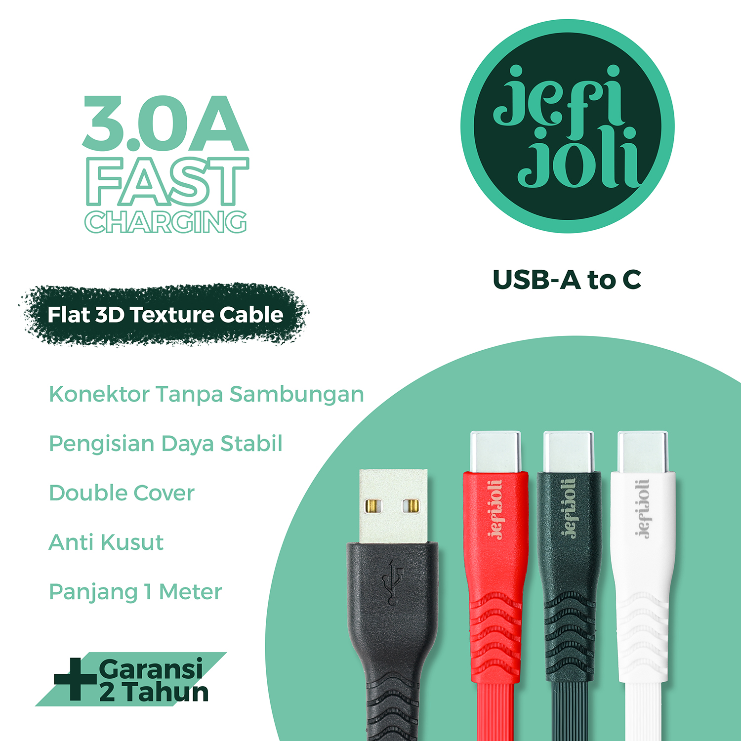 Jefi joli kabel usb type c flat 1 m halodropship