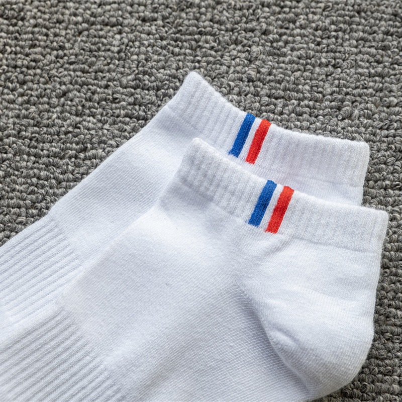 Kaos Kaki Pria Olahraga Putih Hitam Strip Merah Biru Katun Pendek