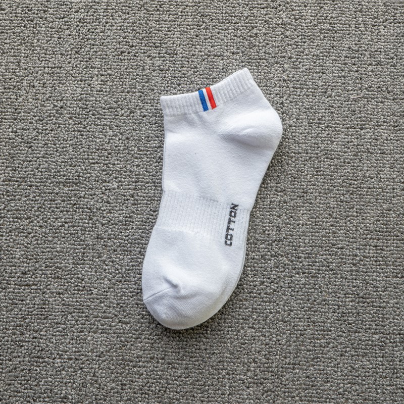 Kaos Kaki Pria Olahraga Putih Hitam Strip Merah Biru Katun Pendek